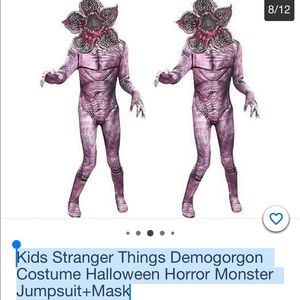 Kids Stranger Things Demogorgon Costume Halloween Horror Monster Jumpsuit+Mask